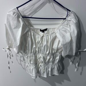 Romantic, White Strut And Bolt Peasant Top Puff Sleeves With Ties Size Small